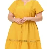 Agnes Orinda Women's Plus Size V Neck Short Sleeve Tie Waist Ruffle Hem Dresses -Agnes Orinda Store Belk 1671