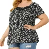 Agnes Orinda Women's Plus Size Tassel Tie Neck Retro Floral Short Top -Agnes Orinda Store Belk 1686