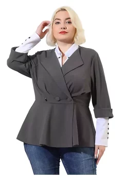 Agnes Orinda Women's Plus Size Blazers Ruffle V Neck Button Ruched Casual Peplum Blazer -Agnes Orinda Store Belk 169