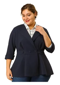 Agnes Orinda Women's Plus Size Blazers Ruffle V Neck Button Ruched Casual Peplum Blazer -Agnes Orinda Store Belk 170