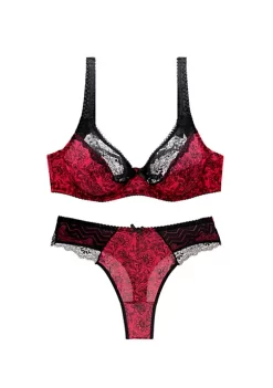 Agnes Orinda Women's Plus Size Underwire Retro Lace Trim Push-Up Bra and Panty Set -Agnes Orinda Store Belk 1706