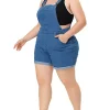 Agnes Orinda Plus Size Overall Shorts for Women Jumpsuit Roll Hem Pocket Jean Denim Overalls