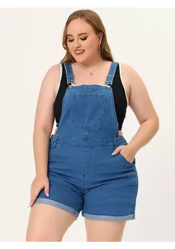 Agnes Orinda Plus Size Overall Shorts for Women Jumpsuit Roll Hem Pocket Jean Denim Overalls -Agnes Orinda Store Belk 1709