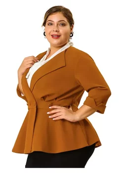Agnes Orinda Women's Plus Size Blazers Ruffle V Neck Button Ruched Casual Peplum Blazer -Agnes Orinda Store Belk 171