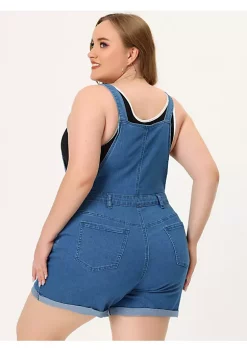 Agnes Orinda Plus Size Overall Shorts for Women Jumpsuit Roll Hem Pocket Jean Denim Overalls -Agnes Orinda Store Belk 1710