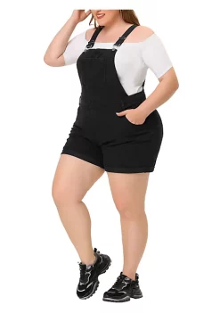 Agnes Orinda Plus Size Overall Shorts for Women Jumpsuit Roll Hem Pocket Jean Denim Overalls -Agnes Orinda Store Belk 1714