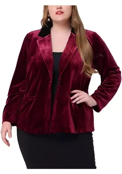 Agnes Orinda Plus Size Office Jackets for Women Casual Party One Button Lapel Work Velvet Blazers