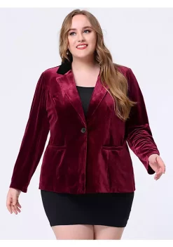 Agnes Orinda Plus Size Office Jackets for Women Casual Party One Button Lapel Work Velvet Blazers -Agnes Orinda Store Belk 1718