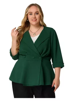 Agnes Orinda Women's Plus Size Blazers Ruffle V Neck Button Ruched Casual Peplum Blazer -Agnes Orinda Store Belk 172