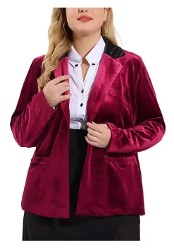 Agnes Orinda Plus Size Office Jackets for Women Casual Party One Button Lapel Work Velvet Blazers -Agnes Orinda Store Belk 1721