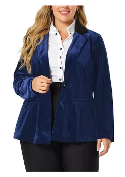 Agnes Orinda Plus Size Office Jackets for Women Casual Party One Button Lapel Work Velvet Blazers -Agnes Orinda Store Belk 1722