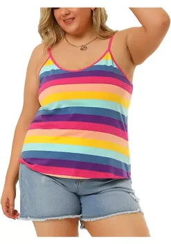 Agnes Orinda Plus Size Cami Strap for Women Stripe Sleeveless Stretch Camisole Tops