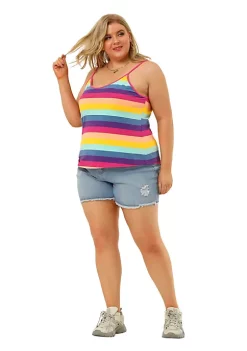 Agnes Orinda Plus Size Cami Strap for Women Stripe Sleeveless Stretch Camisole Tops -Agnes Orinda Store Belk 1726
