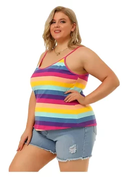 Agnes Orinda Plus Size Cami Strap for Women Stripe Sleeveless Stretch Camisole Tops -Agnes Orinda Store Belk 1727