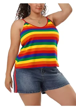Agnes Orinda Plus Size Cami Strap for Women Stripe Sleeveless Stretch Camisole Tops -Agnes Orinda Store Belk 1729