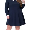 Agnes Orinda Women's Plus Size Spring Peter Pan Collar Knit Midi Dress -Agnes Orinda Store Belk 1735
