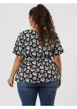 Agnes Orinda Women's Plus Size Short Sleeve Tie Waist Chiffon Ditsy Floral Blouse -Agnes Orinda Store Belk 1746