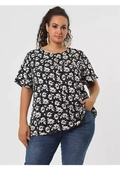 Agnes Orinda Women's Plus Size Short Sleeve Tie Waist Chiffon Ditsy Floral Blouse -Agnes Orinda Store Belk 1747