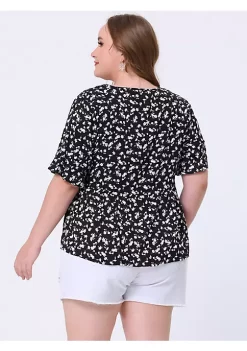 Agnes Orinda Women's Plus Size Spring Fashion Floral Ruffle 1/2 Sleeve Babydoll Blouse -Agnes Orinda Store Belk 1753