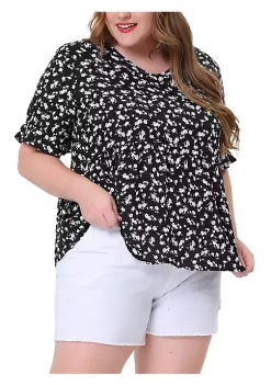 Agnes Orinda Women's Plus Size Spring Fashion Floral Ruffle 1/2 Sleeve Babydoll Blouse -Agnes Orinda Store Belk 1755