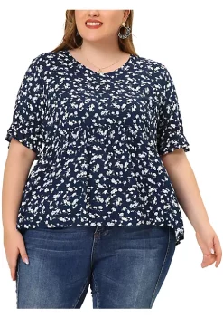 Agnes Orinda Women's Plus Size Spring Fashion Floral Ruffle 1/2 Sleeve Babydoll Blouse -Agnes Orinda Store Belk 1756