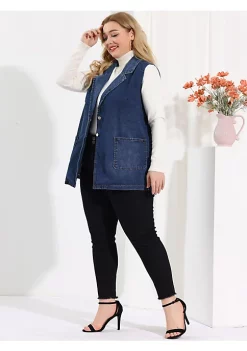Agnes Orinda Plus Size Denim Vests for Women Sleeveless Lapel Casual Chambray Jackets Vest -Agnes Orinda Store Belk 176