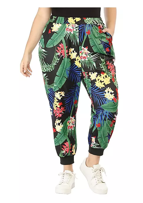 Agnes Orinda Women's Plus Size Sweatpants Elastic Pockets Jogger Tropical Floral Harem Pants Mothers Day 4 Agnes Orinda Women's Plus Size Sweatpants Elastic Pockets Jogger Tropical Floral Harem Pants Mothers Day - Image 2