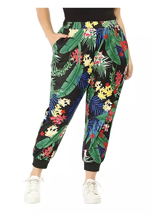 Agnes Orinda Women's Plus Size Sweatpants Elastic Pockets Jogger Tropical Floral Harem Pants Mothers Day 5 Agnes Orinda Women's Plus Size Sweatpants Elastic Pockets Jogger Tropical Floral Harem Pants Mothers Day - Image 3