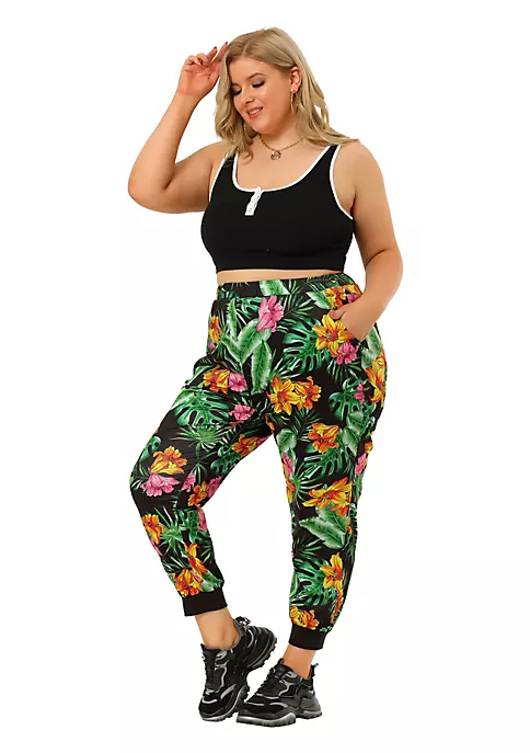 Agnes Orinda Women's Plus Size Sweatpants Elastic Pockets Jogger Tropical Floral Harem Pants Mothers Day 9 Agnes Orinda Women's Plus Size Sweatpants Elastic Pockets Jogger Tropical Floral Harem Pants Mothers Day - Image 7