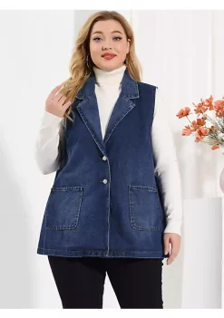 Agnes Orinda Plus Size Denim Vests for Women Sleeveless Lapel Casual Chambray Jackets Vest -Agnes Orinda Store Belk 177