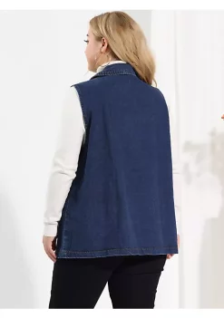 Agnes Orinda Plus Size Denim Vests for Women Sleeveless Lapel Casual Chambray Jackets Vest -Agnes Orinda Store Belk 178