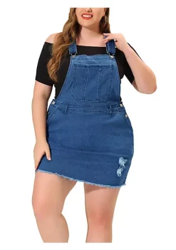 Agnes Orinda Women's Plus Size Raw Hem Denim Suspender Ripped Overall Dress -Agnes Orinda Store Belk 1780