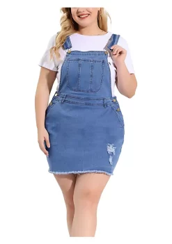 Agnes Orinda Women's Plus Size Raw Hem Denim Suspender Ripped Overall Dress -Agnes Orinda Store Belk 1782