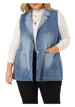 Agnes Orinda Plus Size Denim Vests for Women Sleeveless Lapel Casual Chambray Jackets Vest -Agnes Orinda Store Belk 179