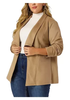 Agnes Orinda Faux Suede Blazer for Women Plus Size Long Sleeve Drape Open Front Winter Jacket -Agnes Orinda Store Belk 1796