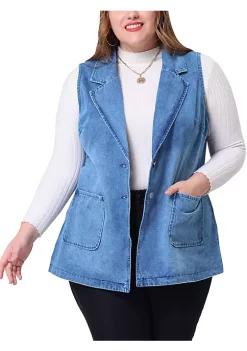 Agnes Orinda Plus Size Denim Vests for Women Sleeveless Lapel Casual Chambray Jackets Vest -Agnes Orinda Store Belk 180
