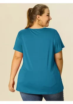 Agnes Orinda Women's Plus Size Round Neck Tops, Short Sleeves Lace Panel Work T-Shirts -Agnes Orinda Store Belk 1806