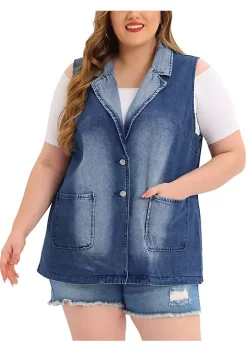 Agnes Orinda Plus Size Denim Vests for Women Sleeveless Lapel Casual Chambray Jackets Vest -Agnes Orinda Store Belk 181