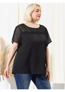 Agnes Orinda Women's Plus Size Polka Dots Sheer Panel Short Sleeve Plain Top -Agnes Orinda Store Belk 1817