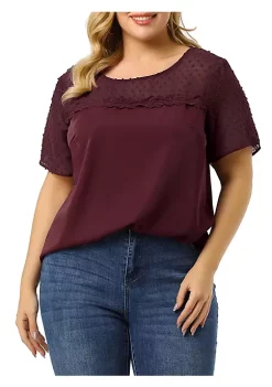 Agnes Orinda Women's Plus Size Polka Dots Sheer Panel Short Sleeve Plain Top -Agnes Orinda Store Belk 1819