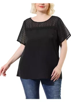 Agnes Orinda Women's Plus Size Polka Dots Sheer Panel Short Sleeve Plain Top -Agnes Orinda Store Belk 1821