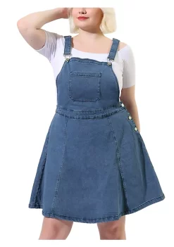 Agnes Orinda Women's Plus Size Suspender Jeans Adjustable Strap A-Line Denim Overall Dress