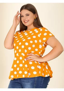 Agnes Orinda Women's Plus Size Polka Dots Short Sleeve Summer Peplum Top -Agnes Orinda Store Belk 1836