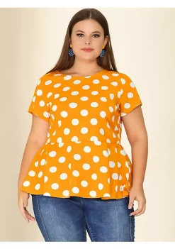 Agnes Orinda Women's Plus Size Polka Dots Short Sleeve Summer Peplum Top -Agnes Orinda Store Belk 1837