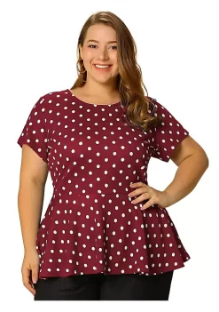 Agnes Orinda Women's Plus Size Polka Dots Short Sleeve Summer Peplum Top -Agnes Orinda Store Belk 1840