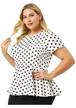 Agnes Orinda Women's Plus Size Polka Dots Short Sleeve Summer Peplum Top -Agnes Orinda Store Belk 1841