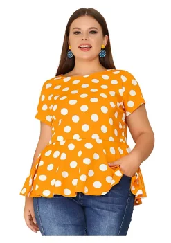 Agnes Orinda Women's Plus Size Polka Dots Short Sleeve Summer Peplum Top -Agnes Orinda Store Belk 1842