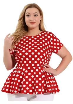 Agnes Orinda Women's Plus Size Polka Dots Short Sleeve Summer Peplum Top -Agnes Orinda Store Belk 1843