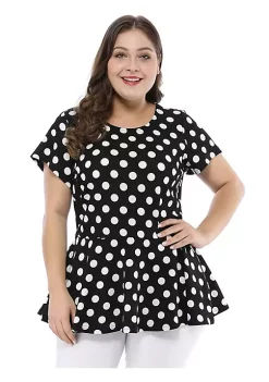 Agnes Orinda Women's Plus Size Polka Dots Short Sleeve Summer Peplum Top -Agnes Orinda Store Belk 1844