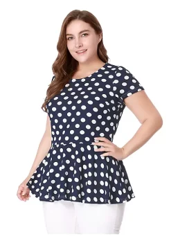 Agnes Orinda Women's Plus Size Polka Dots Short Sleeve Summer Peplum Top -Agnes Orinda Store Belk 1845